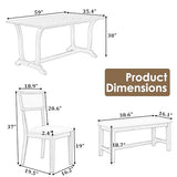 Wood Dining Table Set for 6 with 4 Upholstered Chair & 1 Bench, Mid-Century Modern Dining Room Table Set with Chairs Dinner Table Set for Dining Room, Kitchen, Natural